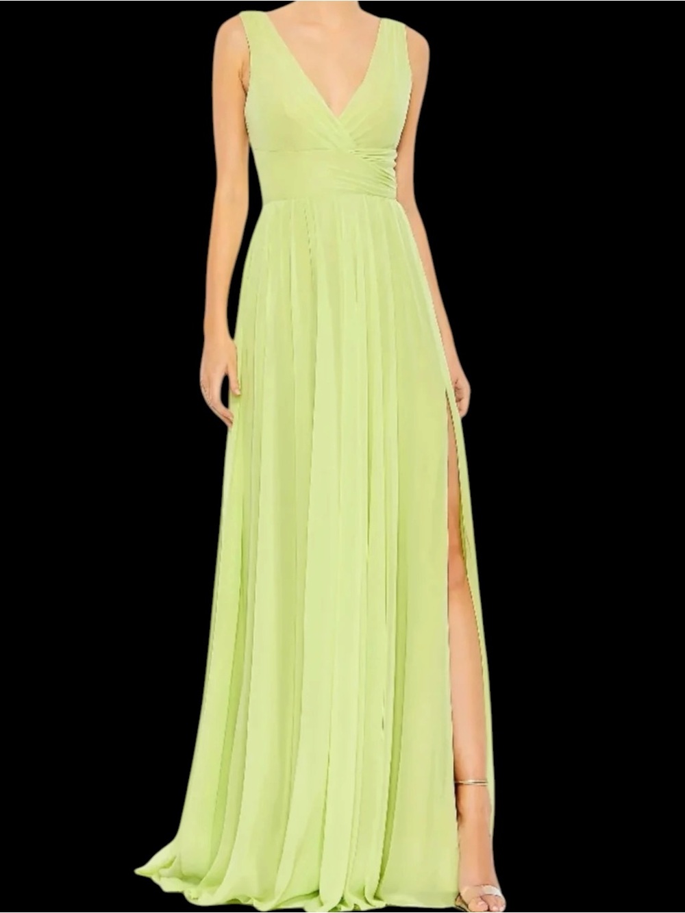 Mac Duggal 55793 Chiffon Sleeveless Wrap Over A-Line Gown Lime Green NWT